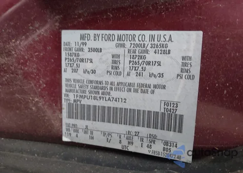 2000 Ford Expedition Eddie Bauer z USA, uszkodzony, nr VIN 1FMPU18L9YLA74112